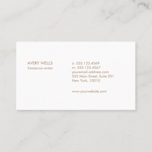 Eenvoudige, moderne beige minimalistische professi visitekaartje (Achterkant)