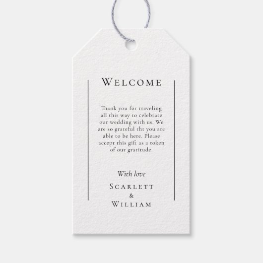 Eenvoudige Moderne Bestemming Bruiloft Welkom Cadeaulabel (Voorkant)