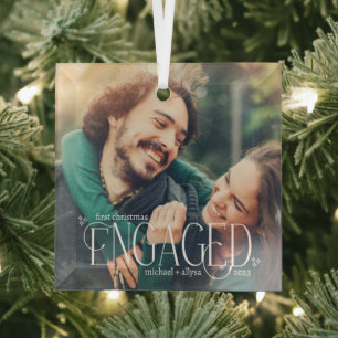 Eenvoudige moderne betrokken overlay foto eerste K Glas Ornament