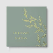 Eenvoudige moderne bladeren Sage Green Wedding Gol Gastenboek (Voorkant)