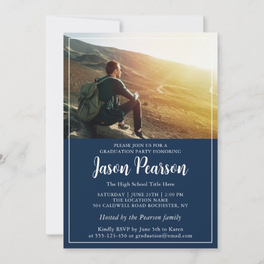 Eenvoudige, moderne, blauw Afstuderen van Navy Scr Kaart (Achterkant)