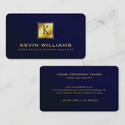Eenvoudige moderne blauw en goudgeometrische versn visitekaartje (Voorkant / Achterkant)