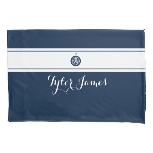 Eenvoudige moderne blauw kompas Nautical Kussensloop (Voorkant-Links)