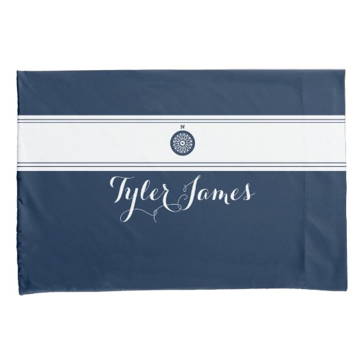 Eenvoudige moderne blauw kompas Nautical Kussensloop (Voorkant-Rechts)