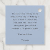 Eenvoudige, moderne, blauwe Baby shower Labels (Achterkant)