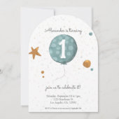 Eenvoudige moderne blauwe ballon 1e verjaardag boo kaart (Voorkant)