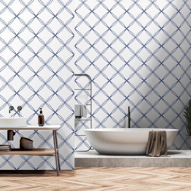 Eenvoudige moderne blauwe bloemblad diamant behang (Badkamer)
