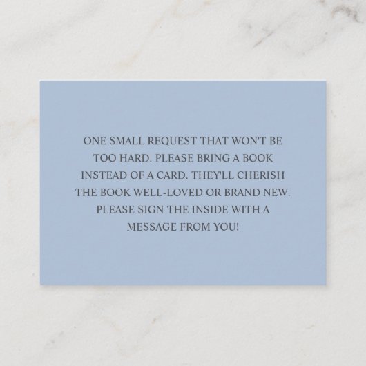 Eenvoudige, moderne, blauwe boeken voor Baby Informatiekaartje (Achterkant)