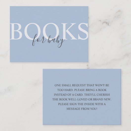 Eenvoudige, moderne, blauwe boeken voor Baby Informatiekaartje (Voorkant / Achterkant)