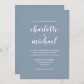 Eenvoudige, moderne, blauwe bruiloft kaart (Voorkant / Achterkant)