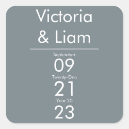 Eenvoudige moderne blauwe bruiloft vierkante sticker