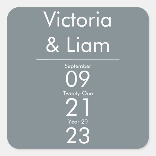 Eenvoudige moderne blauwe bruiloft vierkante sticker (Voorkant)