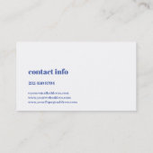 Eenvoudige, moderne blauwe en witte achtergrond visitekaartje (Achterkant)