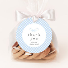 Eenvoudige moderne blauwe geplakte boog bedankjes labels