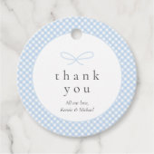 Eenvoudige moderne blauwe geplakte boog bedankjes labels (Voorkant)