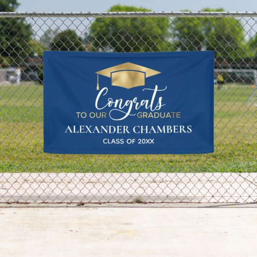 Eenvoudige, moderne blauwe goudbanner voor Afstude Spandoek (Insitu)