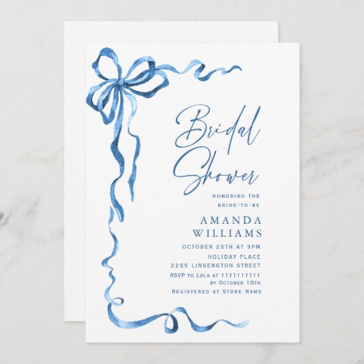 Eenvoudige moderne blauwe hand getekende boog brui kaart (Voorkant / Achterkant)