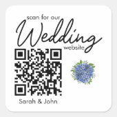 Eenvoudige moderne blauwe hydrangea Weddenschap QR Vierkante Sticker (Voorkant)