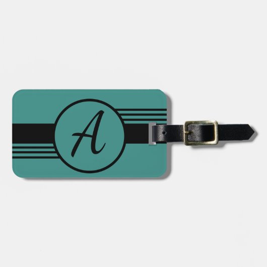 Eenvoudige moderne blauwe monogram initiaal bagagelabel (Voorkant horizontaal)