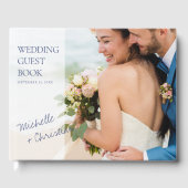 Eenvoudige moderne blauwe tekst foto bruiloft gast gastenboek (Voorkant)