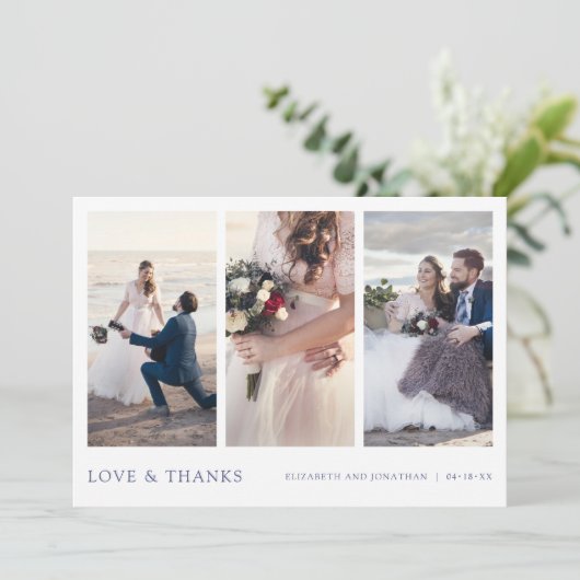 Eenvoudige Moderne Blauwe Typografie Multi Photo W Bedankkaart (Staand voorkant)