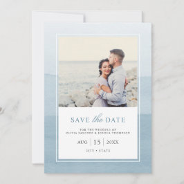 Eenvoudige, moderne, blauwe Waterverf foto bespaar Save The Date