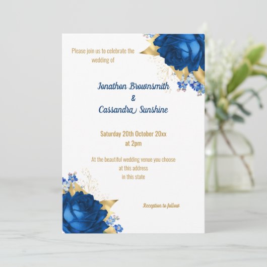 EENVOUDIGE MODERNE BLAUWE WIT-WEDING KAART (Staand voorkant)