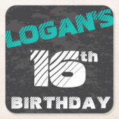 Eenvoudige moderne Blauwgroen en zwarte tienerjong Kartonnen Onderzetters (Voorkant)