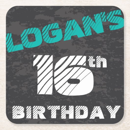 Eenvoudige moderne Blauwgroen en zwarte tienerjong Kartonnen Onderzetters (Voorkant)