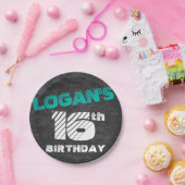 Eenvoudige moderne Blauwgroen en zwarte tienerjong Papieren Bordje (Feest)