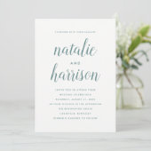 Eenvoudige moderne Blauwgroen Script bruiloft Kaart (Staand voorkant)