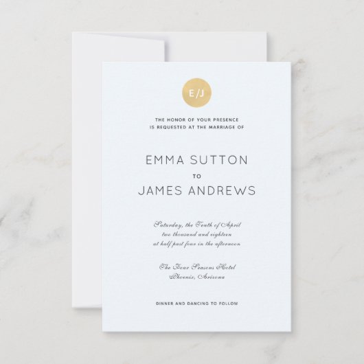 Eenvoudige moderne Bleek blauw gouden bruiloft uit Kaart (Voorkant)