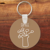 Eenvoudige, moderne bloem wit sleutelhanger (Voorkant)