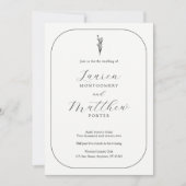 Eenvoudige moderne bloemen zwart-wit bruiloft kaart (Voorkant)