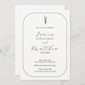 Eenvoudige moderne bloemen zwart-wit bruiloft kaart (Voorkant / Achterkant)