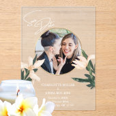 Eenvoudige moderne bloemenfoto bruiloft Bewaar de  Acryl Uitnodigingen