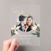 Eenvoudige moderne bloemenfoto bruiloft Bewaar de  Acryl Uitnodigingen (Insitu (Draagbaar))