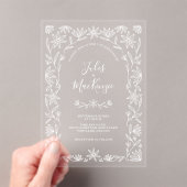 Eenvoudige Moderne Bloemlijn Kunst Witte Huwelijk Acryl Uitnodigingen (Insitu (Draagbaar))