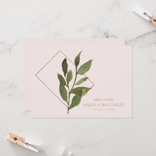 Eenvoudige Moderne Blush Botanische Bruiloftsdouch Kaart (Voorkant / Achterkant in situ)