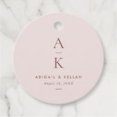 Eenvoudige Moderne Blush Bruin Monogram Bruiloft Bedankjes Labels (Voorkant)