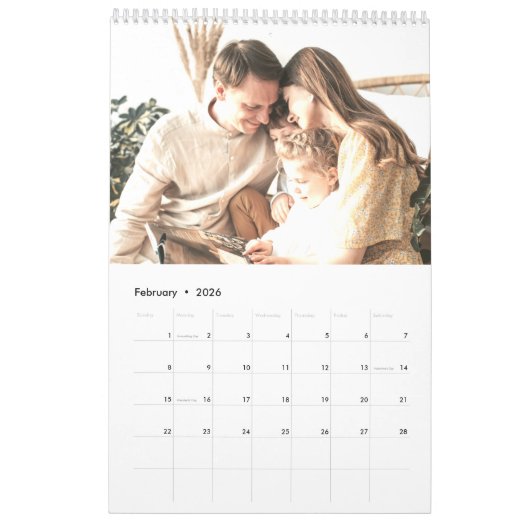 Eenvoudige, moderne Blush roze aangepaste fotoplan Kalender (Feb 2026)