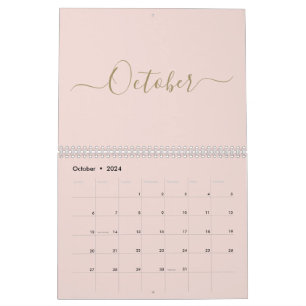 Eenvoudige moderne blush roze gouden script maand  kalender