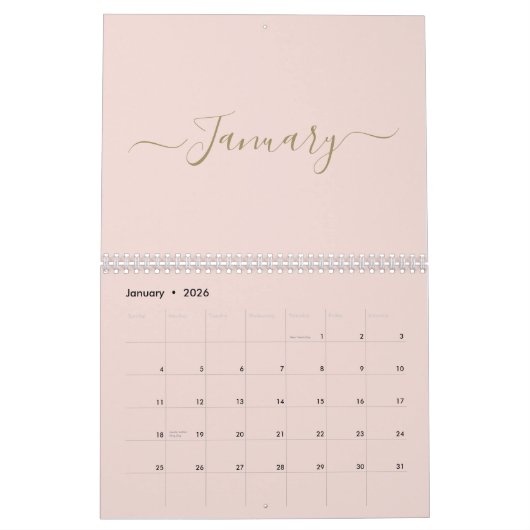 Eenvoudige moderne blush roze gouden script maand kalender (Jan 2026)