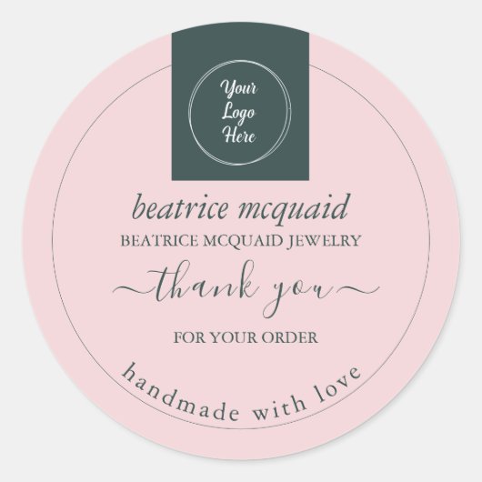 Eenvoudige, moderne Blush Roze uw Logo Ronde Sticker (Voorkant)