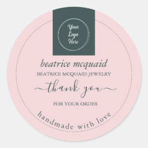 Eenvoudige, moderne Blush Roze uw Logo Ronde Sticker
