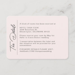 Eenvoudige moderne Blush Wedding Details Informatiekaartje