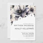 Eenvoudige Moderne Boho Bloemen Zwart Wit Bruiloft Kaart (Voorkant)