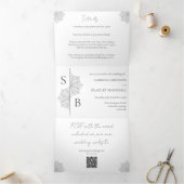 Eenvoudige moderne Boho Monogram Mandala bruiloft Drieluik Uitnodiging (Binnen)