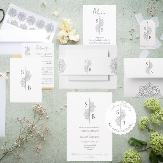 Eenvoudige moderne Boho Monogram Mandala bruiloft Kaart