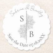 Eenvoudige moderne Boho Monogram Mandala bruiloft Kartonnen Onderzetters (Voorkant)